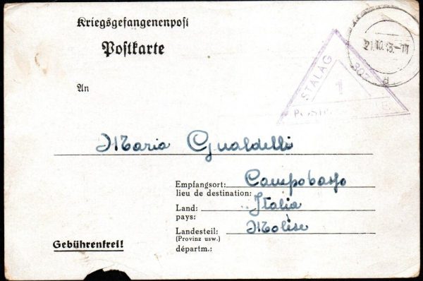 Lotticino composto da n. 5 Cartoline CAMPI PRIGIONIERI DI GUERRA IN GERMANIA 1943/1944. 1) Cartolina Comitato Internazionale della Croce Rossa - Ginevra (Svizzera) prigioniero nel campo n° 307. 2) Cartolina Campo di Prigionieri di Guerra campo n° 307. 3) Cartolina Campo di Prigionieri di Guerra campo n° 307. 4) Cartolina Campo di Prigionieri di Guerra campo n° 307. 5) Cartolina Campo di Prigionieri di Guerra campo n° 307.