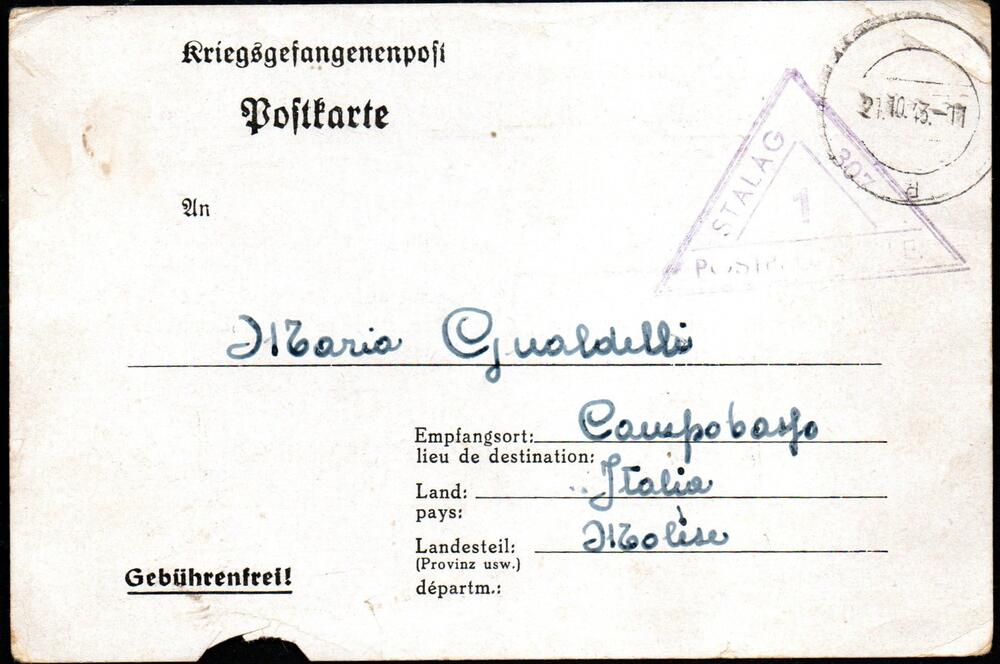 Lotticino composto da n. 5 Cartoline CAMPI PRIGIONIERI DI GUERRA IN GERMANIA 1943/1944. 1) Cartolina Comitato Internazionale della Croce Rossa - Ginevra (Svizzera) prigioniero nel campo n° 307. 2) Cartolina Campo di Prigionieri di Guerra campo n° 307. 3) Cartolina Campo di Prigionieri di Guerra campo n° 307. 4) Cartolina Campo di Prigionieri di Guerra campo n° 307. 5) Cartolina Campo di Prigionieri di Guerra campo n° 307.