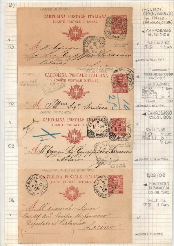 Composto da 230 Interi Postali del Regno di Italia . Re Vittorio Emanuele III dal 1900 al 1944 - Cartoline Postali Italiane - Cartoline Postali Italiane con risposta - Cartoline Postali Italiane con risposta pagata - Cartoline Postali Italiane con risposta pagata senza millesimo - Cartoline Postali Italiane pubblicitarie.Tutte diverse ,tutte viaggiate.