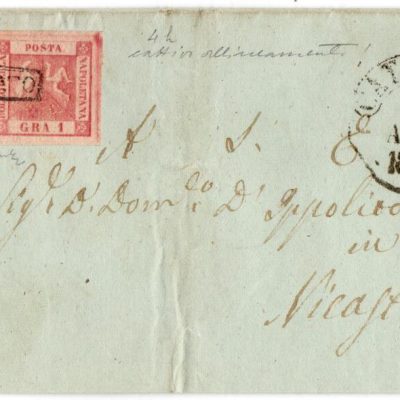Ex Collezione Provera 1858 1 grano II tavola in coppia con cattivo allineamento n 4h da Catanzaro per Nicastro cert Diena