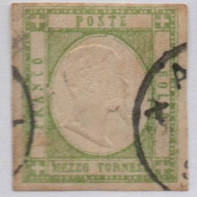 1861 - Province Napoletane Eff V. Em. II, Mezzo tornese verde ch. Cat 17a. Annullato