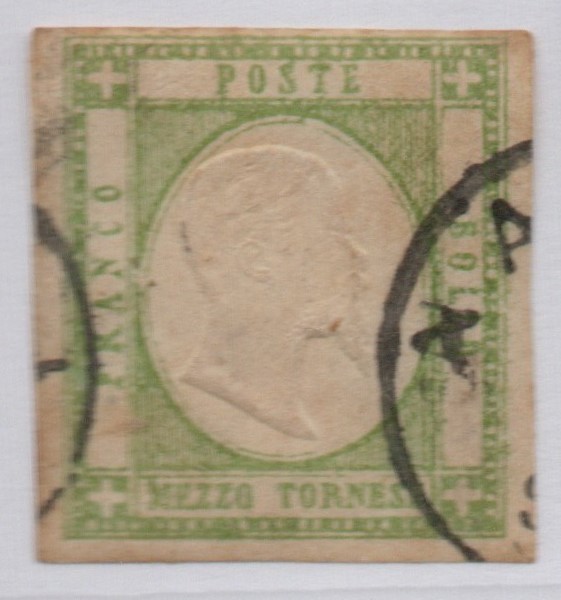 1861 - Province Napoletane Eff V. Em. II, Mezzo tornese verde ch. Cat 17a. Annullato