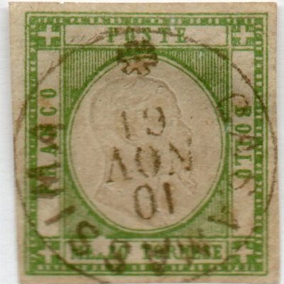  1861 - Province Napoletane Eff V. Em. II, Mezzo tornese verde Cat 17. Annullo Casamassima.