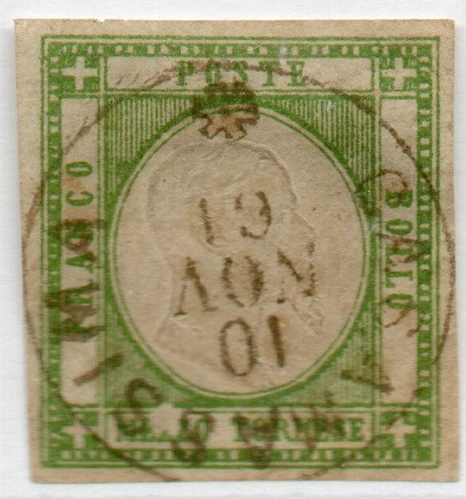  1861 - Province Napoletane Eff V. Em. II, Mezzo tornese verde Cat 17. Annullo Casamassima.