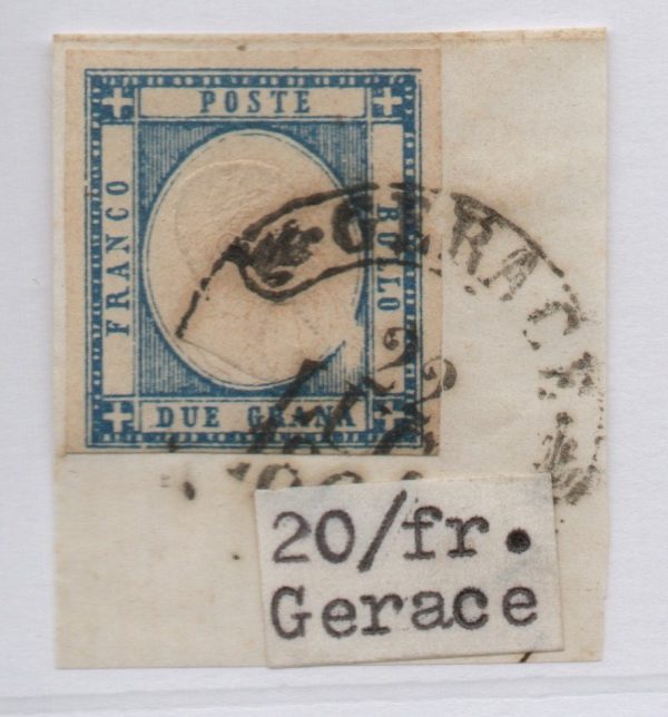 1861 - Province Napoletane Eff V. Em. II, Cat  20 frammento annullo Gerace
